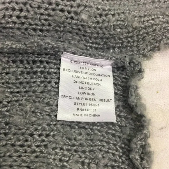 Monteau Los Angeles Grey Swiss Dot Lace Hem Boat Neck Pullover Sweater L - Picture 8 of 16